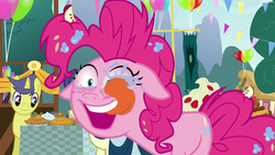 Size: 1920x1080 | Tagged: safe, screencap, bon bon, comet tail, pinkie pie, sweetie drops, earth pony, pony, unicorn, g4, secrets and pies, bloodshot eyes, eyeball licking, female, floppy ears, male, mare, nightmare fuel, stallion, tongue out
