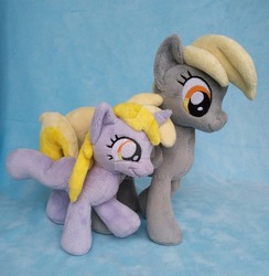 Size: 1024x1050 | Tagged: safe, artist:doctorkoda, derpy hooves, dinky hooves, pegasus, pony, unicorn, g4, cute, equestria's best daughter, equestria's best mother, female, filly, irl, mare, mother and daughter, photo, plushie, watermark