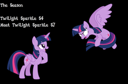 Size: 2473x1618 | Tagged: safe, twilight sparkle, alicorn, pony, g4, season 4, season 7, black background, female, fight, mare, self ponidox, simple background, twilight sparkle (alicorn), twolight