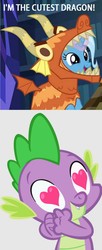 Size: 776x1900 | Tagged: safe, edit, edited screencap, screencap, spike, trixie, dragon, g4, uncommon bond, cute, diatrixes, dragon costume, female, heart eyes, male, ship:spixie, shipping, straight, wingding eyes