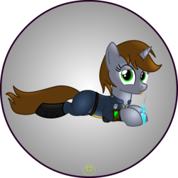 Size: 5000x5000 | Tagged: safe, artist:lakword, oc, oc only, oc:littlepip, pony, unicorn, fallout equestria, abstract background, absurd resolution, clothes, drink, drinking, fanfic, fanfic art, female, happy, hooves, horn, jumpsuit, lying down, mare, nuka cola, nuka cola quantum, pipbuck, simple background, solo, tongue out, transparent background, vault suit