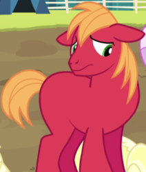 Size: 520x612 | Tagged: safe, edit, edited screencap, screencap, big macintosh, earth pony, pony, brotherhooves social, g4, accessory-less edit, cropped, male, missing accessory, missing cutie mark, nervous, red, sad, solo, stallion