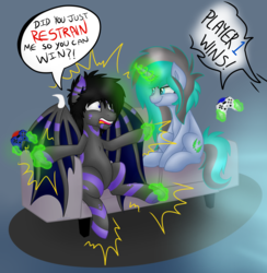 Size: 3761x3847 | Tagged: safe, artist:daringashia, oc, oc only, pony, cheating, covert soul, gaming, high res, magic abuse, male, playstation 4, stallion