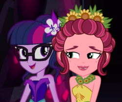 Size: 690x578 | Tagged: safe, artist:themexicanpunisher, gloriosa daisy, sci-twi, twilight sparkle, equestria girls, g4, my little pony equestria girls: legend of everfree, clothes, crystal ball, dress, female, glasses, smiling, the prince and the pauper