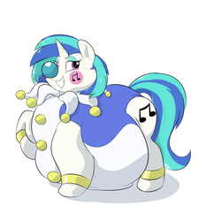 Size: 2690x2891 | Tagged: safe, artist:anonopony, dj pon-3, vinyl scratch, g4, belly, big belly, chubby cheeks, clown, clown nose, fat, female, high res, obese, simple background, smiling, solo, vinyl fat, white background