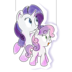 Size: 1280x1280 | Tagged: safe, artist:vaetan, rarity, sweetie belle, pony, unicorn, g4, duo, female, looking at something, looking up, simple background, sisters, sticker, transparent background