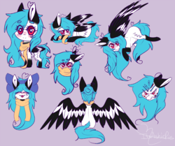 Size: 6100x5100 | Tagged: safe, artist:honeybbear, oc, oc only, oc:beatz, pegasus, pony, absurd resolution, chibi, colored wings, female, mare, multicolored wings, sitting, solo