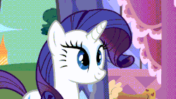 Size: 854x480 | Tagged: safe, screencap, rarity, spike, twilight sparkle, dragon, pony, unicorn, g4, green isn't your color, animated, cute, dragging, female, gif, happy, lip bite, male, mare, pain, pronking, raribetes