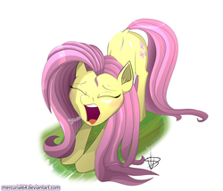 Size: 3500x3000 | Tagged: safe, artist:mercurial64, fluttershy, pegasus, pony, g4, basking in the sun, blushing, cute, eyes closed, female, high res, hnnng, mare, morning ponies, open mouth, shyabetes, solo, stretching, weapons-grade cute, yawn