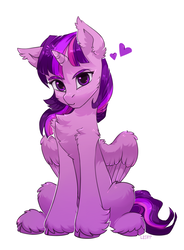 Size: 2681x3643 | Tagged: safe, artist:lispp, twilight sparkle, alicorn, pony, g4, chest fluff, cloven hooves, cute, female, fluffy, heart, high res, looking at you, mare, simple background, sitting, solo, twiabetes, twilight sparkle (alicorn), unshorn fetlocks, white background