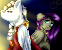 Size: 1024x821 | Tagged: safe, artist:kiaraarts, fluttershy, rainbow dash, the count of monte rainbow, g4, clothes, crossover, crying, edmond dantes, musical, rainbow blitz, rainbow dantes, raised hoof, rule 63, shycedes, sitting, the count of monte cristo