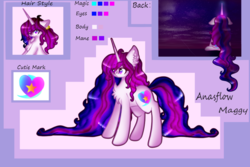 Size: 1024x683 | Tagged: safe, artist:anasflow, oc, oc only, oc:anasflow maggy, pony, unicorn, chest fluff, female, long mane, long tail, mare, reference sheet, solo