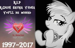 Size: 719x467 | Tagged: safe, oc, oc only, oc:rave infinity, gigih yudha, in memoriam, indonesia, mourning, rest in peace, solo