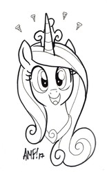 Size: 1290x2074 | Tagged: safe, artist:tonyfleecs, princess cadance, alicorn, pony, g4, bust, commission, cute, cutedance, female, food, hi anon, looking at you, mare, meme, open mouth, pizza, silly, silly pony, smiling, solo