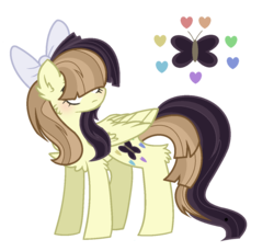 Size: 1251x1147 | Tagged: safe, artist:theapplebeauty, oc, oc only, pegasus, pony, g4, my little pony: the movie, bow, female, hair bow, magical lesbian spawn, mare, offspring, parent:fluttershy, parent:songbird serenade, reference sheet, solo