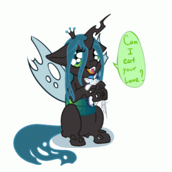 Size: 600x600 | Tagged: safe, artist:rimmi1357, queen chrysalis, shining armor, changeling, changeling queen, g4, animated, chibi, cute, cutealis, doll, eye shimmer, gif, plushie, quadrupedal, simple background, toy, white background