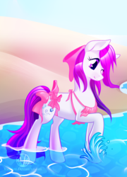 Size: 1440x2000 | Tagged: safe, artist:varaann, oc, oc only, oc:gale force, earth pony, pony, beach, clothes, female, mare, solo, splashing, swimsuit