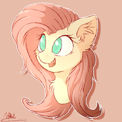 Size: 2000x2000 | Tagged: safe, artist:morningbullet, fluttershy, pegasus, pony, g4, bust, chest fluff, cute, ear fluff, female, high res, mare, open mouth, portrait, shyabetes, simple background, smiling, solo