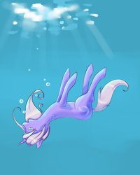 Size: 1728x2160 | Tagged: safe, artist:ptiza, oc, oc only, oc:moonbow, pony, unicorn, bubble, female, solo, underwater, water, ych result