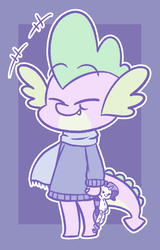 Size: 673x1054 | Tagged: safe, artist:typhwosion, rarity, spike, dragon, pony, unicorn, g4, baby, baby dragon, clothes, cute, doll, eyes closed, fangs, male, plushie, scarf, simple background, smiling, solo, spikabetes, sweater, toy