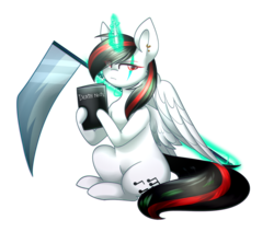 Size: 1699x1440 | Tagged: safe, artist:despotshy, oc, oc only, alicorn, pony, death note, female, magic, mare, scythe, simple background, solo, transparent background