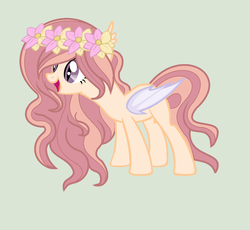 Size: 1024x941 | Tagged: safe, artist:rose-moonlightowo, oc, oc only, bat pony, pony, female, floral head wreath, flower, mare, simple background, solo