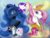 Size: 4263x3237 | Tagged: safe, artist:firimil, fancypants, fleur-de-lis, fluttershy, pinkie pie, princess celestia, princess luna, rarity, twilight sparkle, alicorn, earth pony, pegasus, pony, unicorn, fanfic:the folly of princesses, g4, fanfic, fanfic art, fanfic cover, female, lesbian, male, mare, pink-mane celestia, polyamory, ship:fancyfleur, ship:flarity, ship:twilestia, ship:twinkie, ship:twinklestia pie, shipping, stallion, straight