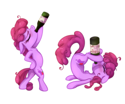Size: 1260x1050 | Tagged: safe, artist:jumblehorse, artist:v747, berry punch, berryshine, earth pony, pony, g4, blushing, collaboration, drunk, female, mare, simple background, white background, wine bottle