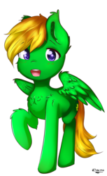Size: 658x1076 | Tagged: safe, artist:kourma, oc, oc only, oc:rail, pegasus, pony, blushing, cute, fluffy, looking at you, male, smiling, solo, wings, ych result