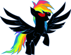 Size: 454x350 | Tagged: safe, artist:venjix5, rainbow dash, pegasus, pony, g4, secrets and pies, alternate design, edgy, evil pie hater dash, fangs, red eyes, red eyes take warning, simple background, solo, spread wings, this isn't even my final form, transparent background, vector, wings