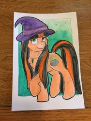 Size: 3264x2448 | Tagged: safe, artist:scruffy-scribbles, oc, oc only, oc:pumpkin spice, pony, hat, high res, solo, traditional art, witch hat