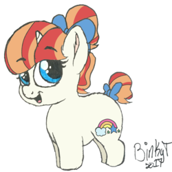 Size: 1476x1475 | Tagged: safe, artist:binkyt11, derpibooru exclusive, rainbow stars, pony, unicorn, g4, bow, chibi, colored digitally, ear fluff, female, hair bow, mare, simple background, solo, tail bow, traditional art, transparent background