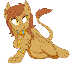 Size: 1112x970 | Tagged: safe, artist:dbkit, oc, oc only, oc:cleo, sphinx, bracelet, commission, draw me like one of your french girls, jewelry, simple background, solo, sphinx oc, sultry pose, transparent background