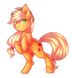 Size: 1241x1350 | Tagged: safe, artist:prettyshinegp, applejack, earth pony, pony, g4, female, hair over one eye, looking at you, mare, rearing, simple background, smiling, solo, transparent background