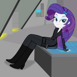 Size: 894x894 | Tagged: safe, artist:tabrony23, rarity, equestria girls, g4, bedroom eyes, black widow (marvel), boots, clothes, cosplay, costume, female, fingerless gloves, gloves, high heel boots, marvel, shoes, show accurate, solo