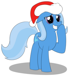 Size: 1186x1278 | Tagged: safe, artist:rupert, trixie, pony, g4, christmas, female, grin, hat, holiday, mare, missing accessory, santa hat, simple background, smiling, solo, transparent background