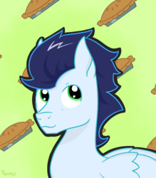 Size: 700x800 | Tagged: safe, artist:dyonys, soarin', pegasus, pony, g4, food, male, pie, stallion, that pony sure does love pies