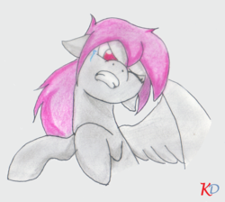 Size: 1312x1176 | Tagged: safe, artist:khaotixdreamfd, oc, oc only, pegasus, pony, crying, floppy ears, solo, traditional art