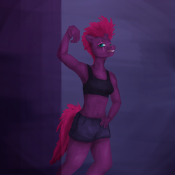 Size: 1800x1800 | Tagged: safe, artist:sharkiity, fizzlepop berrytwist, tempest shadow, anthro, g4, my little pony: the movie, abs, armpits, broken horn, female, horn, solo