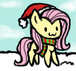 Size: 437x411 | Tagged: safe, artist:nativeartest28, fluttershy, g4, :3, christmas, clothes, cute, female, hat, holiday, santa hat, scarf, shyabetes, solo