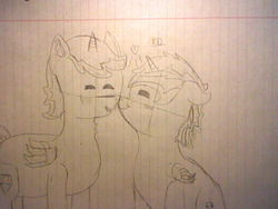 Size: 640x480 | Tagged: safe, artist:rubydeluxe, oc, oc only, oc:holly dance, oc:rd, alicorn, pony, alicorn oc, female, hdxrd, heart, lined paper, male, oc x oc, shipping, sketch, straight, traditional art, wip