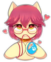 Size: 919x1120 | Tagged: safe, artist:maren, oc, oc only, oc:karen miyu, earth pony, pony, collar, commission, female, glasses, heart, heart eyes, leash, looking at you, mare, mouth hold, simple background, solo, transparent background, wingding eyes