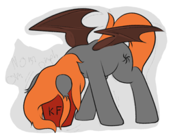 Size: 1156x912 | Tagged: safe, artist:codras, oc, oc only, oc:flare, bat pony, pony, bat pony oc, behaving like a dog, bucket, ear tufts, eating, female, kfc, mare, nom, ponies eating meat, simple background, solo, spread wings, transparent background, wings