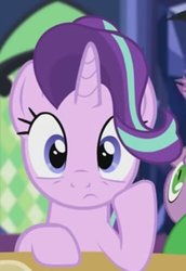 Size: 343x500 | Tagged: safe, artist:agrol, spike, starlight glimmer, dragon, pony, unicorn, starlight and the strange castle, g4, cropped, female, looking at you, mare, solo focus