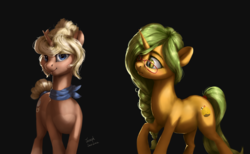Size: 1950x1200 | Tagged: safe, artist:makkah, oc, oc only, oc:crème puff, oc:honey nevaeh, pony, unicorn, female, gift art, glasses, looking at you, mare, smiling
