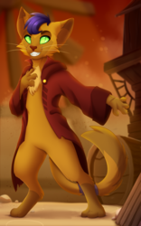 Size: 3000x4800 | Tagged: safe, artist:scarlet-spectrum, capper dapperpaws, abyssinian, cat, anthro, digitigrade anthro, g4, my little pony: the movie, chest fluff, clothes, coat, high res, male, smiling, solo
