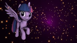 Size: 800x450 | Tagged: safe, artist:dirtyker, twilight sparkle, alicorn, pony, g4, 3d, female, looking at you, mare, solo, space, spread wings, twilight sparkle (alicorn), wings