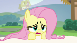 Size: 640x360 | Tagged: safe, screencap, fluttershy, pony, every little thing she does, g4, season 6, exhausted, female, hangover, solo