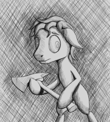 Size: 1298x1447 | Tagged: safe, artist:panzerhi, pony, axe, black and white, generic pony, grayscale, monochrome, solo, weapon