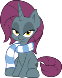 Size: 3000x3742 | Tagged: safe, artist:esfelt, artist:pirill, oc, oc only, oc:mistral dusk, pony, unicorn, 2018 community collab, derpibooru community collaboration, blushing, clothes, colored, female, high res, mare, scarf, simple background, smiling, solo, transparent background, vector